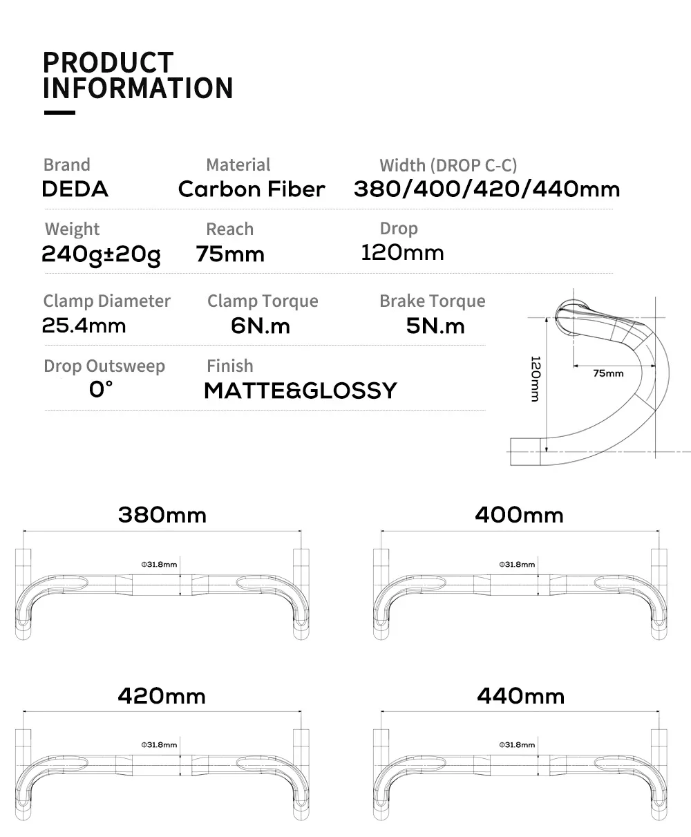 DEA Zero100 Rennrad Carbon-Lenker 25,4MM Gebogener Lenker 380 400 420 440 mm Externe Kabelführung Schwarz Matt Verstärkte Fahrradteile – Detail 3