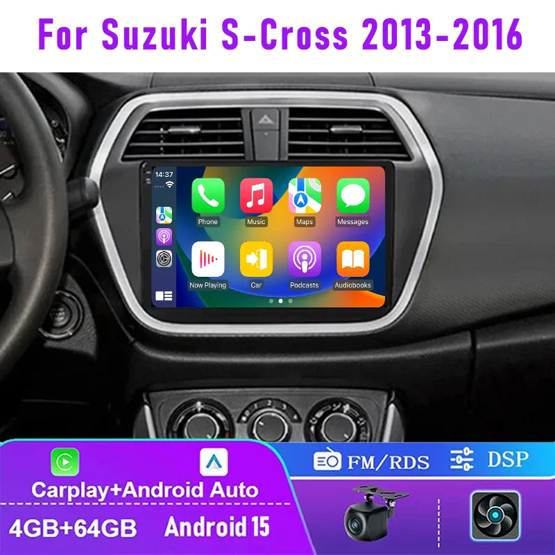

9'' 4+64GB For Suzuki S-Cross 2013-2016 Car Radio QLED Screen Wireless Carplay Android 15 Auto Stereo Head Unit GPS Navi