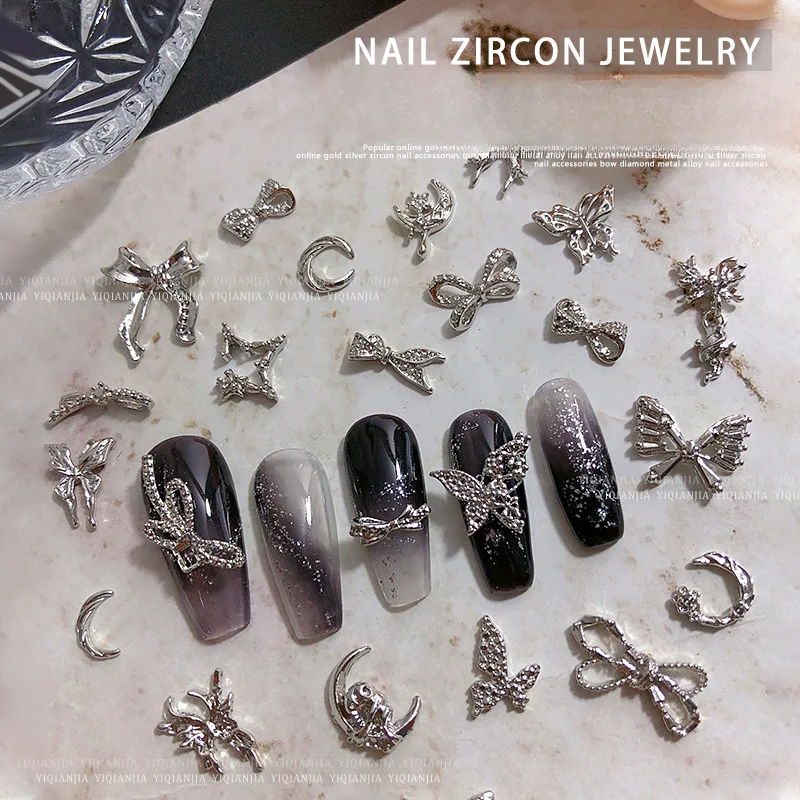 Metal Nail Art Jewelry Noble and Exquisite Plating Manicure Nail Drill Double Layer Bownet Sliver Moon Butterfly Nail Drill