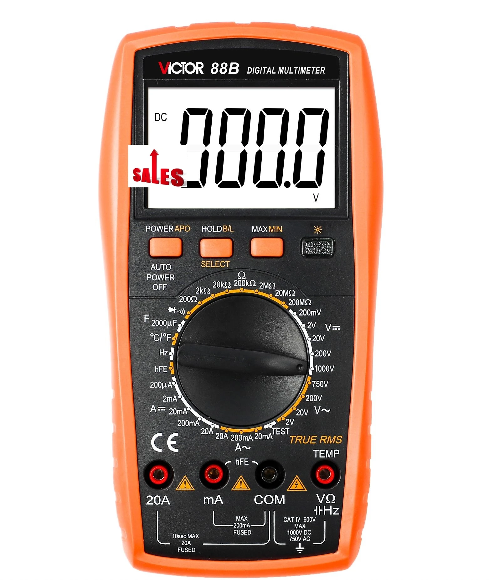 

VICTOR 88B Ture RMS 1999 Counts LCD Digital Multimeter Tester Manual range With Temperature Frequency