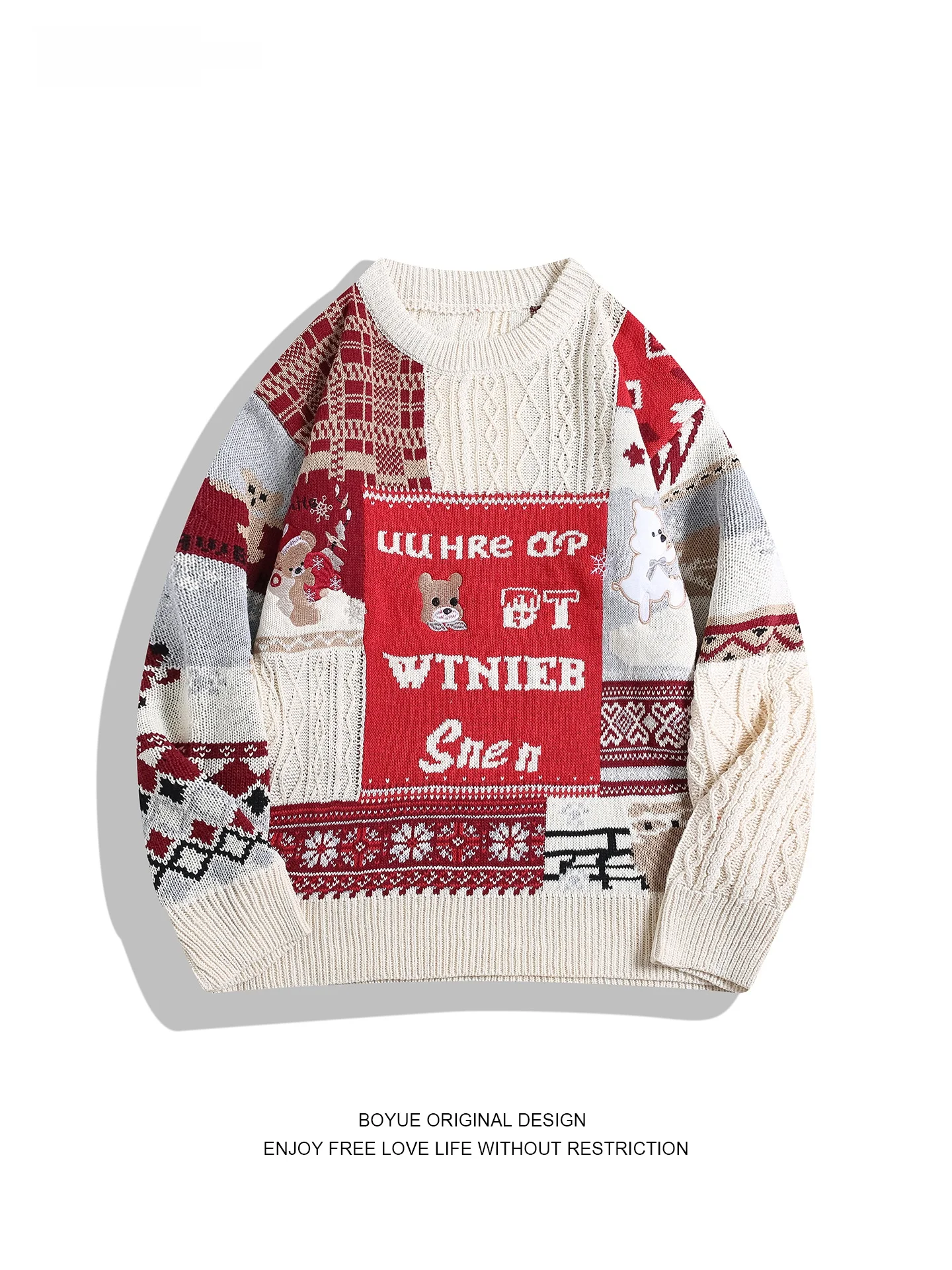 

Cisas Пара модный вязаный свитер с медвежьим узором Diamond id мягкий слей новогодняя одежда для мужчин и женщин