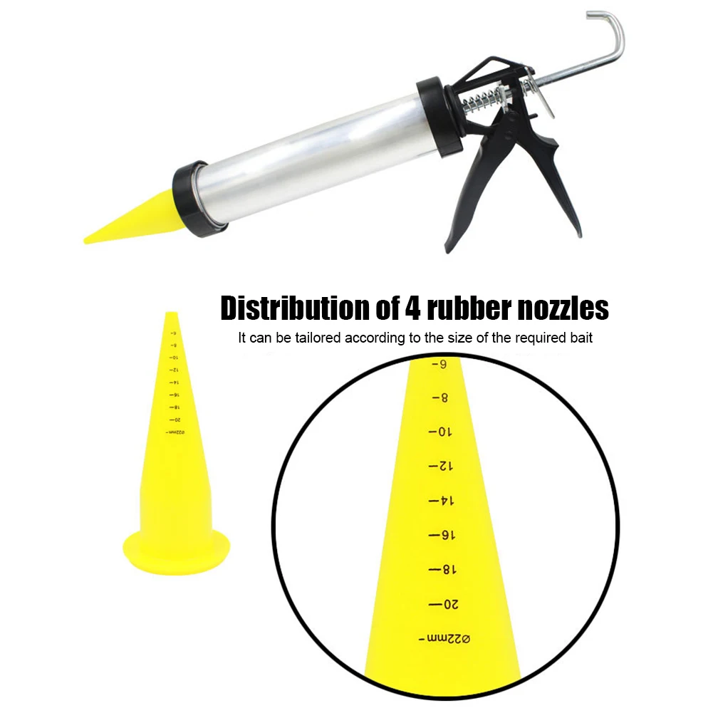 

Boilie Gun Nozzle Aluminum Fishing Boilie Making Gun with 4pcs Silicone Spare Nozzles Fishing Lure Accessories Tackle