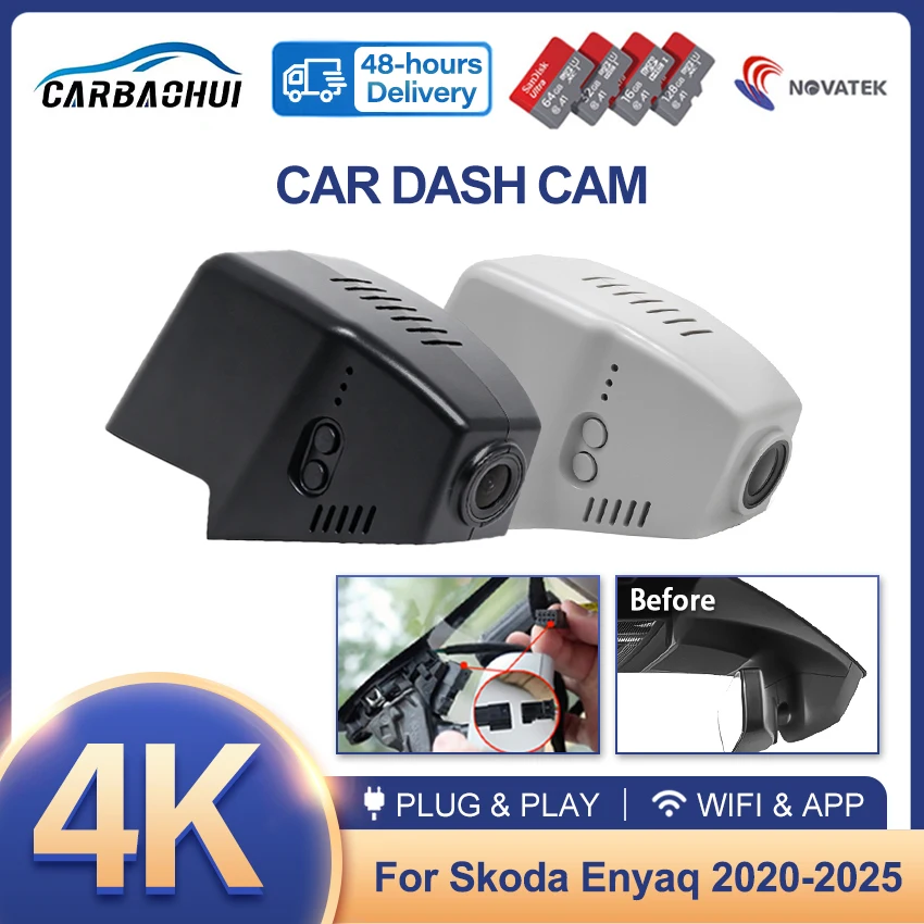 Dash Cam for Skoda Enyaq 2020 2021 2022 2023 2024 2025, for Skoda Elroq 2025 2026, Plug and Play 4K UHD Car DVR WIFI APP Connect