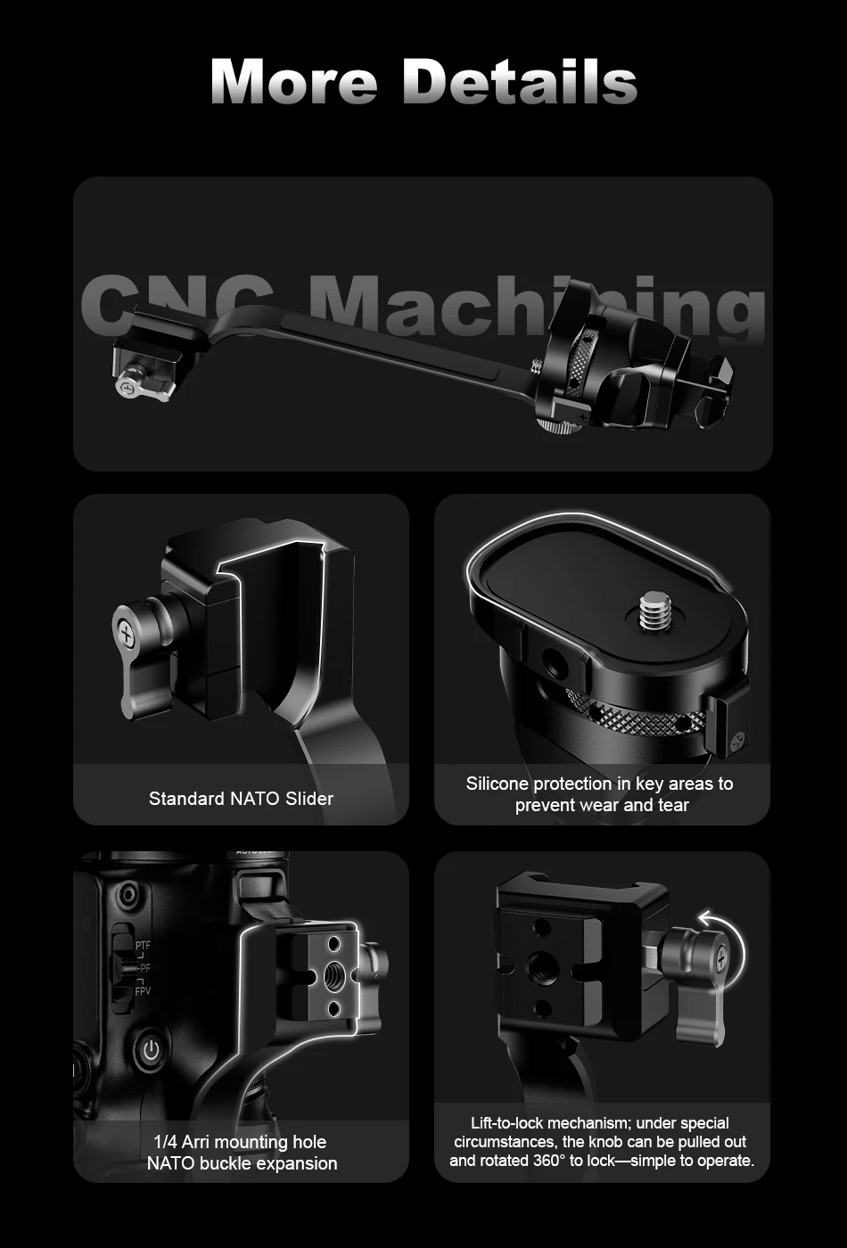 COMAN PH50 DJI Gimbal-Verstärkungsstabilisator Sicherheitsverbindungsset für DJI RS3 Pro RS4 Pro RS5 Stativ Einbeinstativ Zubehör – Detail 9