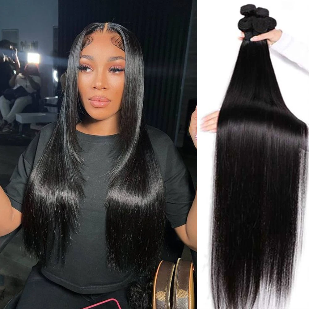 Straight Human Hair Bundles 1/3/4 Pieces Natural Black Wholesale Cheap Human Hair Extensions 30 Inch Direct Deal Virgin Hair