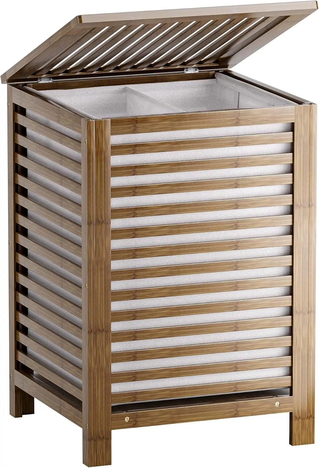 

Двойная корзина для белья с крышкой, 120 л, бамбуковая, со съемным мешком-вкладышем, 2 секции для сортировки одежды, для дома