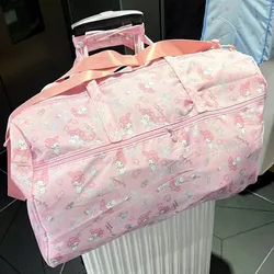 My Melody Travel Bag Cute Canvas Printed Folding Fitness Bag Neutral Waterproof Oxford Cloth Tote Diagonal Zipper Luggage