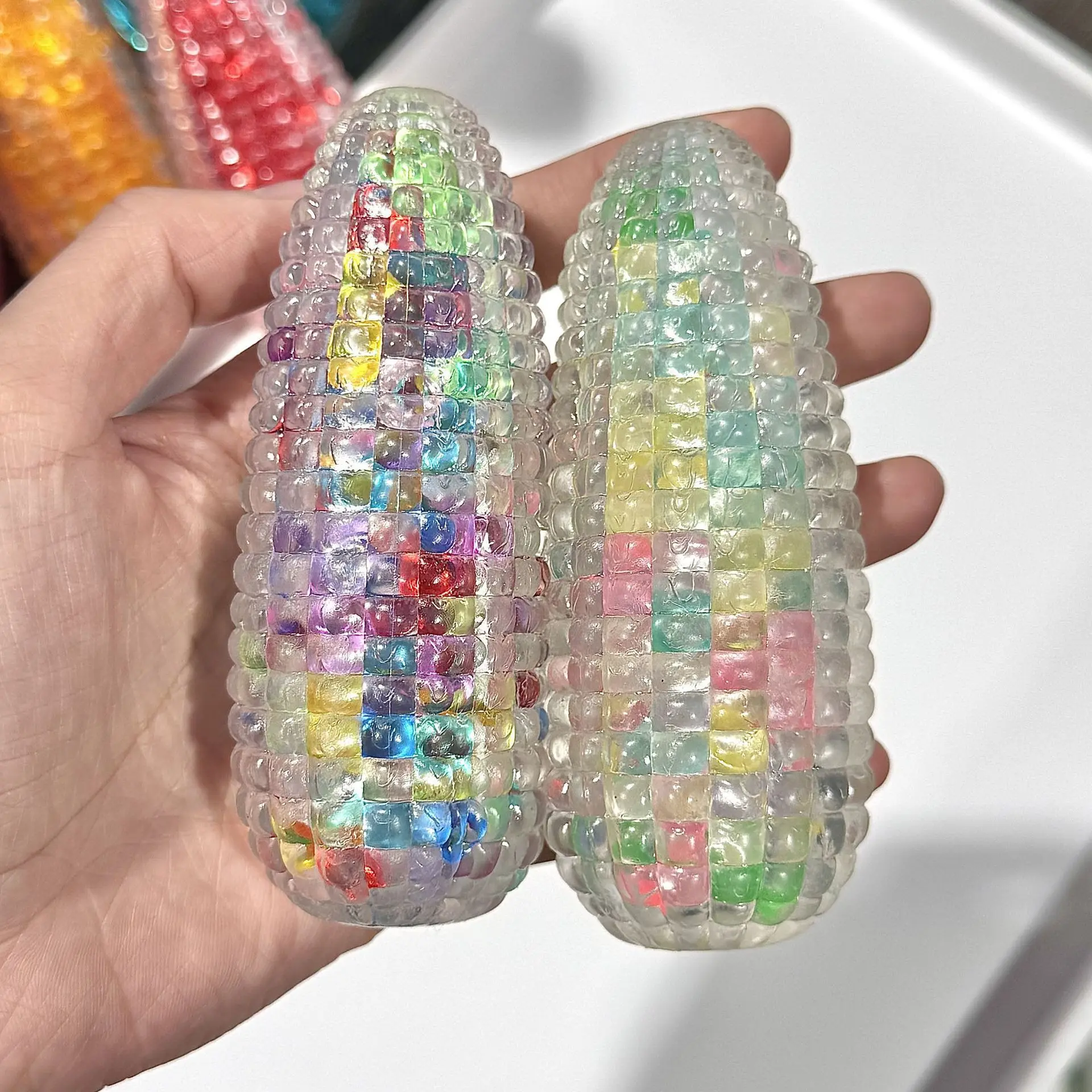 Crystal Corn Squeeze Stress Ball, Glazed Transparent Squishy Toy, Resilient Moldable & Glitter Filled Decompression Fidget