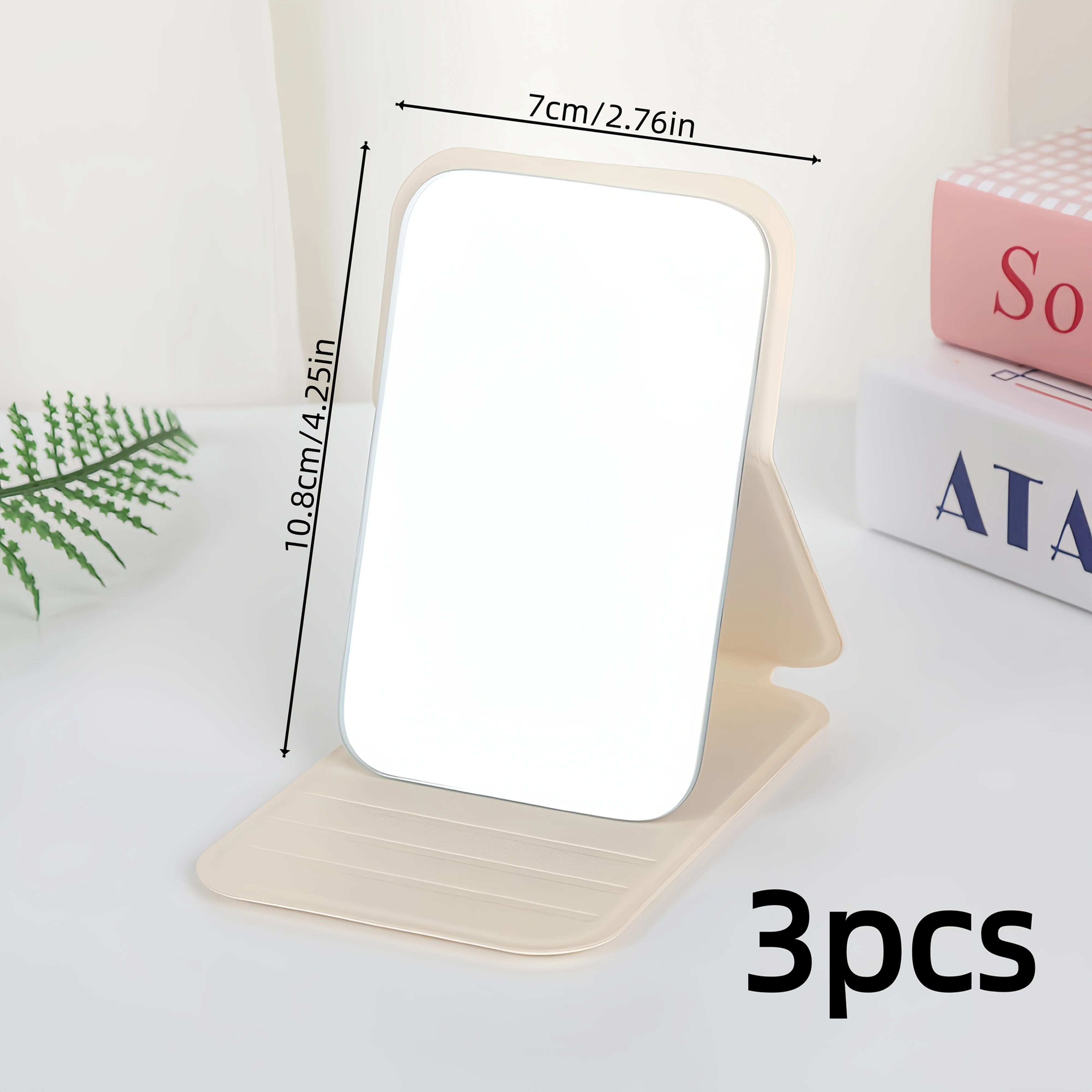 Rectangular Foldable Vanity Mirror, Portable Korean Style Travel Makeup Mirror with Stand Compact Handheld Beauty Gift for Women