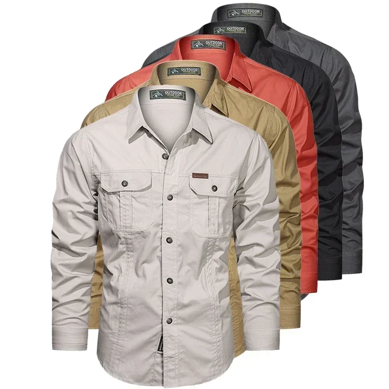 2026 Fashion Cotton Military Shirt Long Sleeve Multi-pocket Casual Shirts Clothes High Quality Camisa Masculina Outdoors