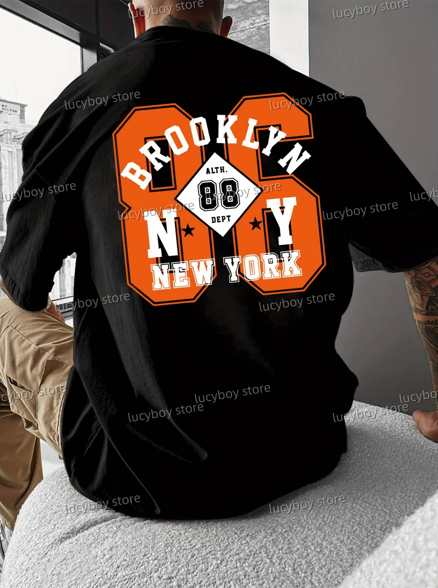

2025 Summer Mens Brooklyn 86 Print T-Shirt Man Short Sleeve Sportwear Sport T-Shirt Vintage Striped Tees Men Clothes