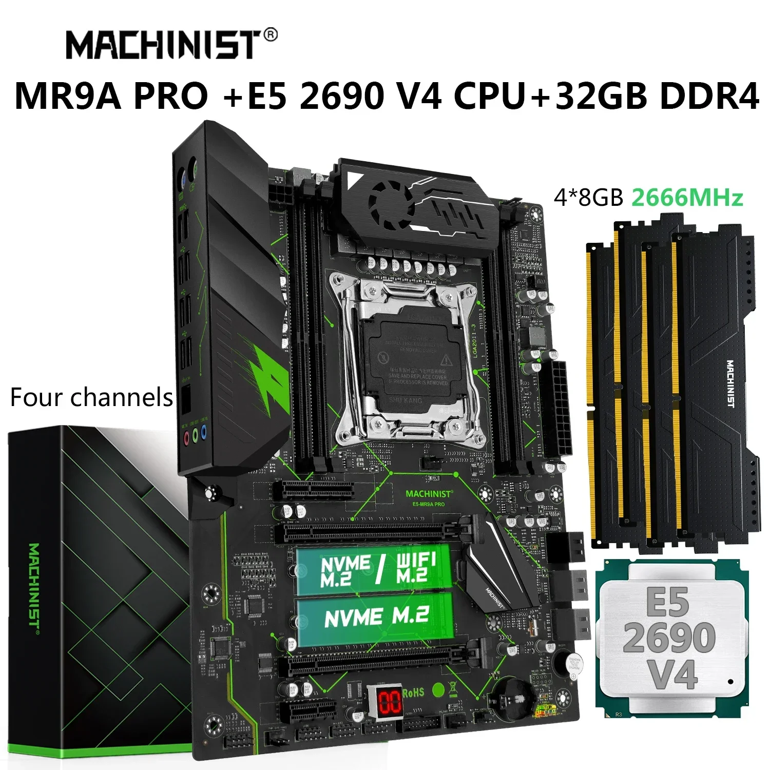 MACHINIST MR9A PRO Motherboard X99 Combo LGA 2011-3 Xeon E5 2690 V4 Kit CPU Processor DDR4 4*8GB 2666MHz RAM Memory SSD NVME M.2