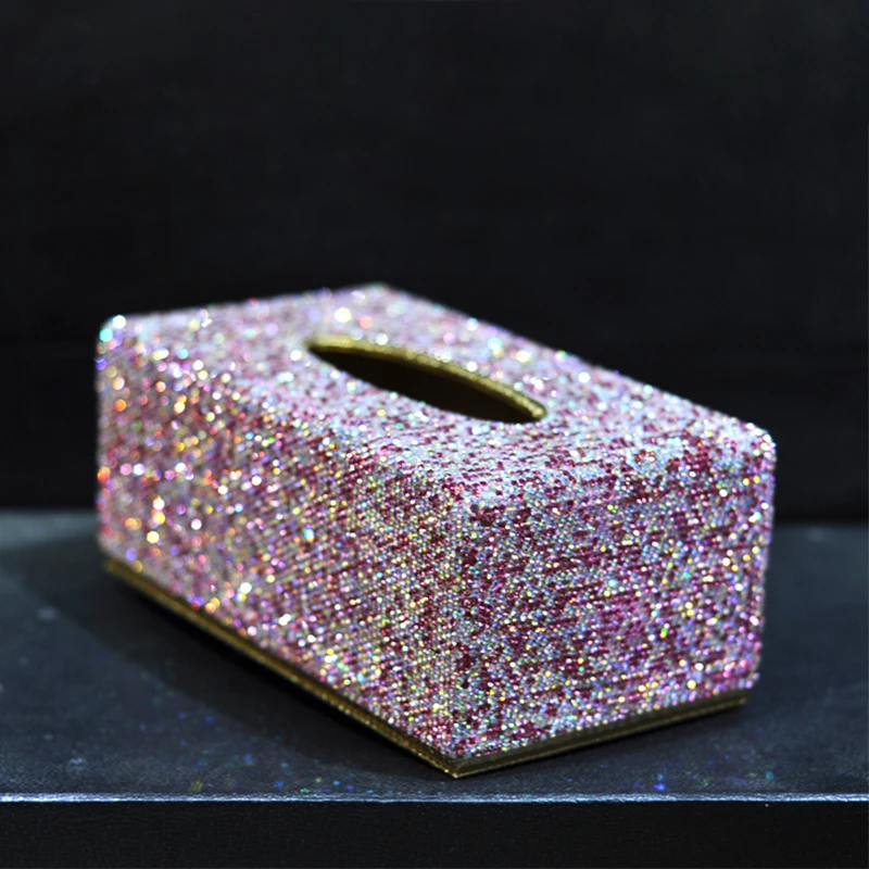 Shiny Rhinestone Car Tissue Box Crystal Car Tissue Holder Hotel Living Room Napkin Holder Home Decoration Ornament