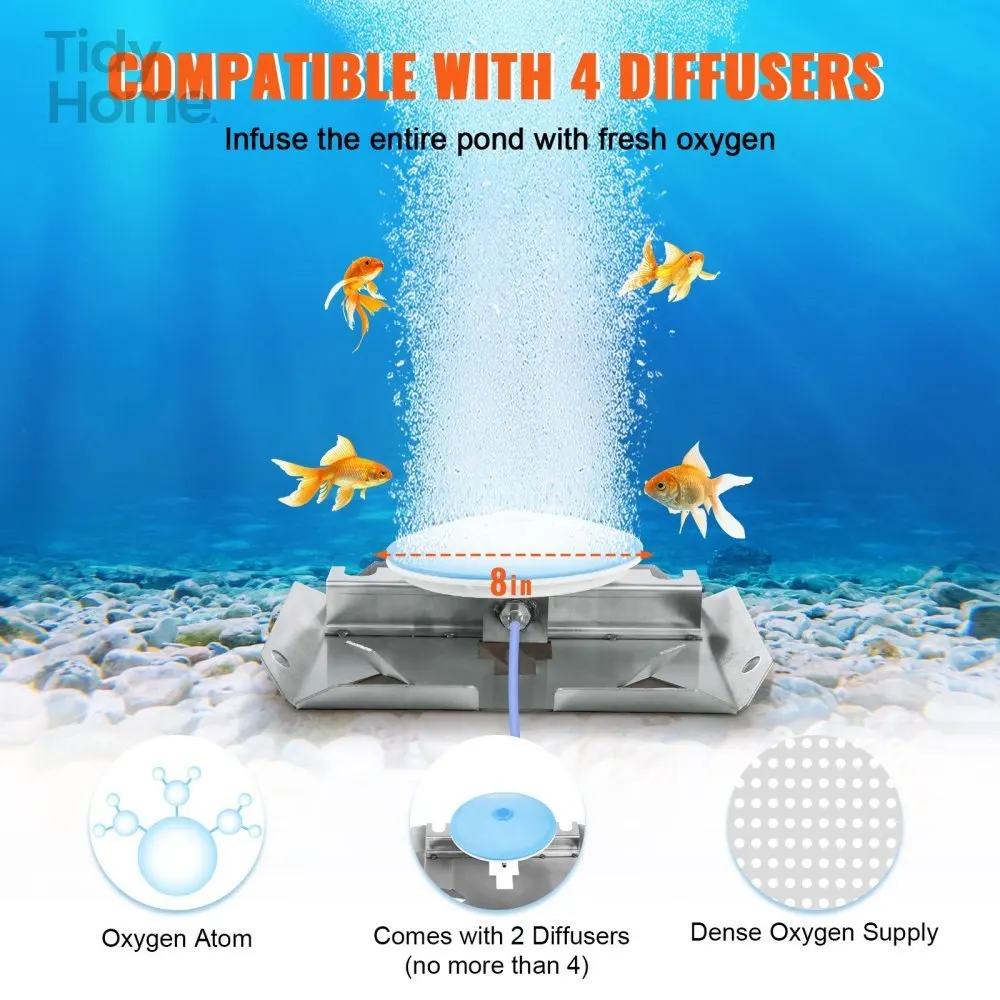 

High-quality Pond Aerator, 550W Power, for Up to 3 Acre 50' Lake, Includes Compressor & 2 100' Weighted Tubings & 2 Diffusers