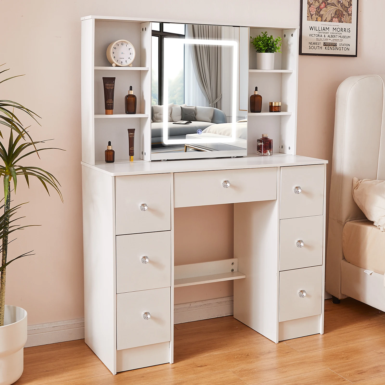 طاولة تزيين فانيتي مع مجموعة طاولة مكياج بمرآة هوليوود LED و7 أدراج #2