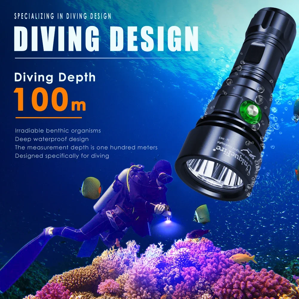 UniqueFire D03 UV Light Torch Diving LED Flashlight IPX8 Waterproof Light for Under Water Deep Sea Cave,Dog Pet Urine Stains