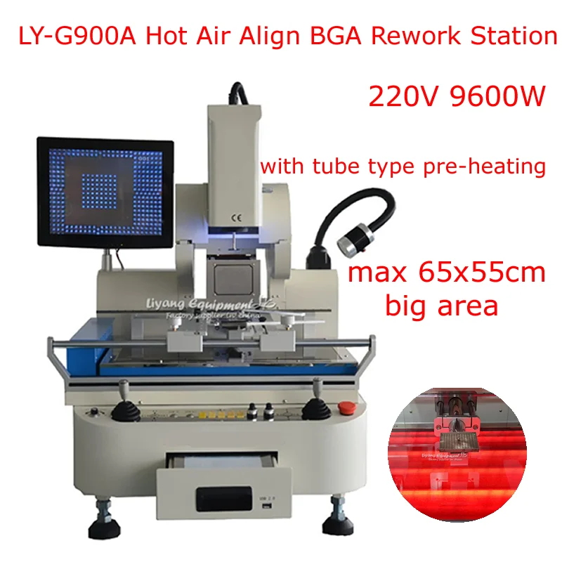 LY-G900A Semi-automatic 3 Zones Max 65x55cm Big Area Hot Air Align BGA Rework Station 220V 9600W with Tube Type Pre-heating