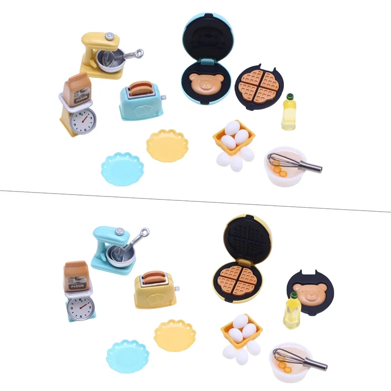 Adereços de Cozinha Miniatura para Dollhouse, Cena do Jogo, Mini Whisk, Forno de Waffle, Ferramenta de Cozimento, Brinquedo da Cozinha, Acessórios, 1 Conjunto