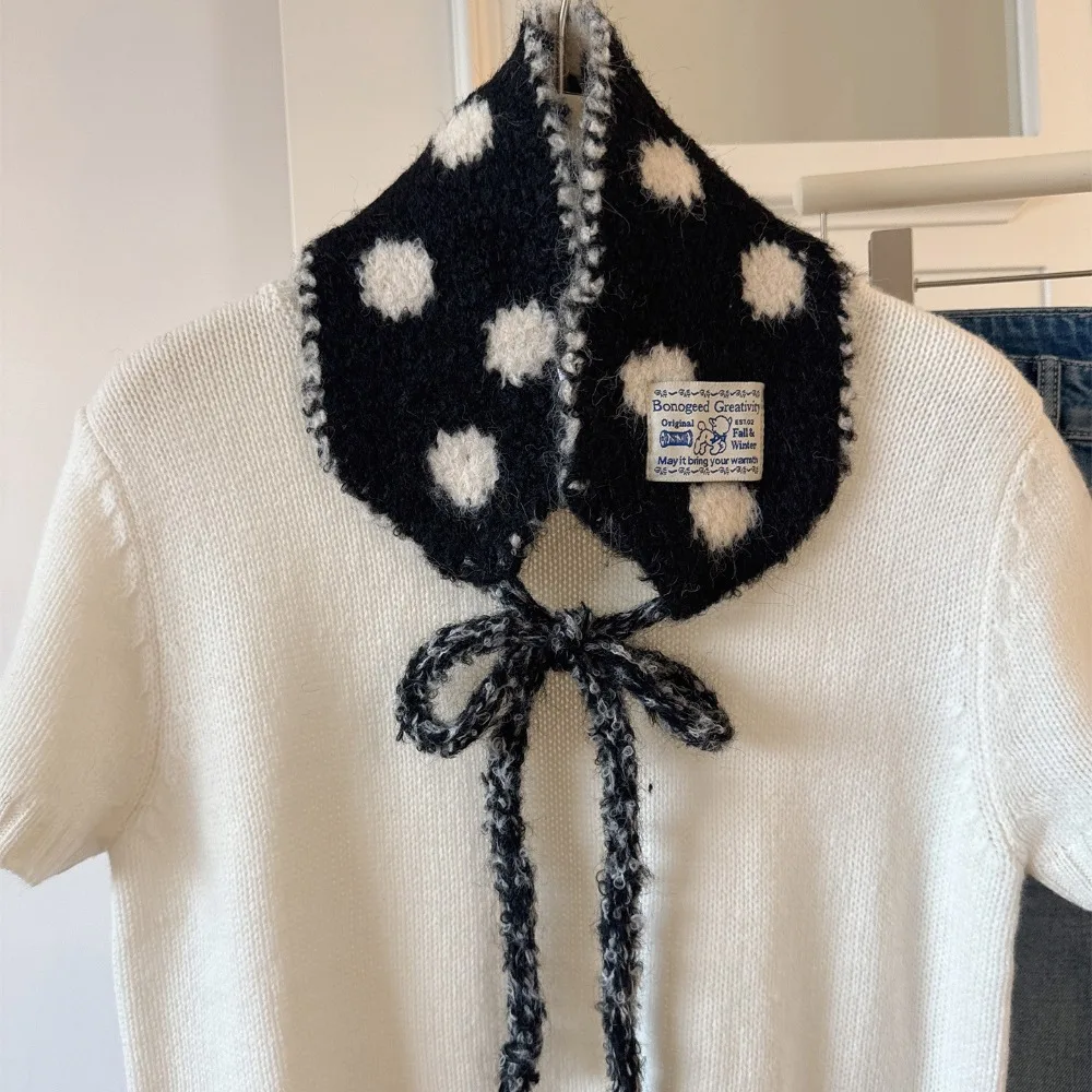 

Fashion Polka Dot Wool Strappy Earmuffs Thicken Solid Color Knitted Ear Warmer Double Side Keep Warm Bandage Earlap Casual Wear