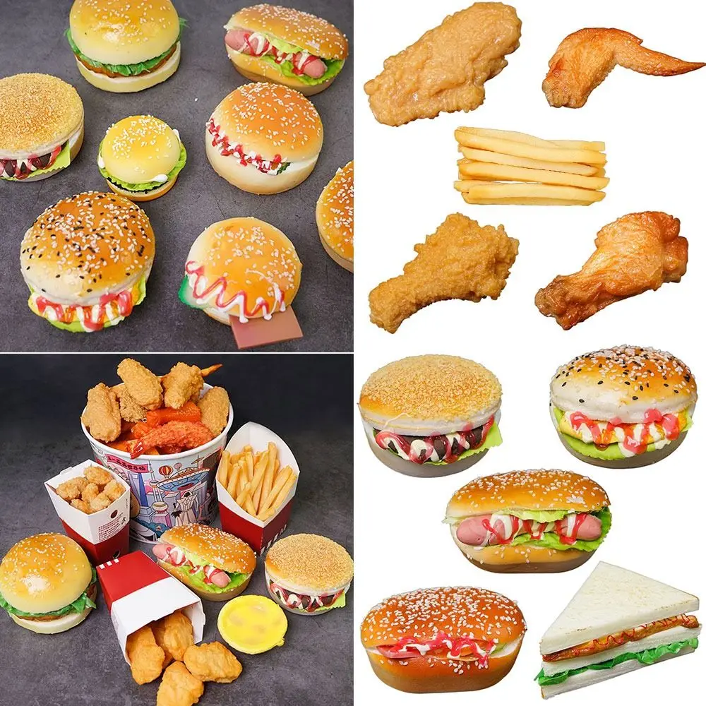 Requisiten Bäckerei Szene Modell Home Ornament Faux gebratenes Huhn künstliche Lebensmittel Modell Simulation Küche Hamburger Pommes Frites Sandwish