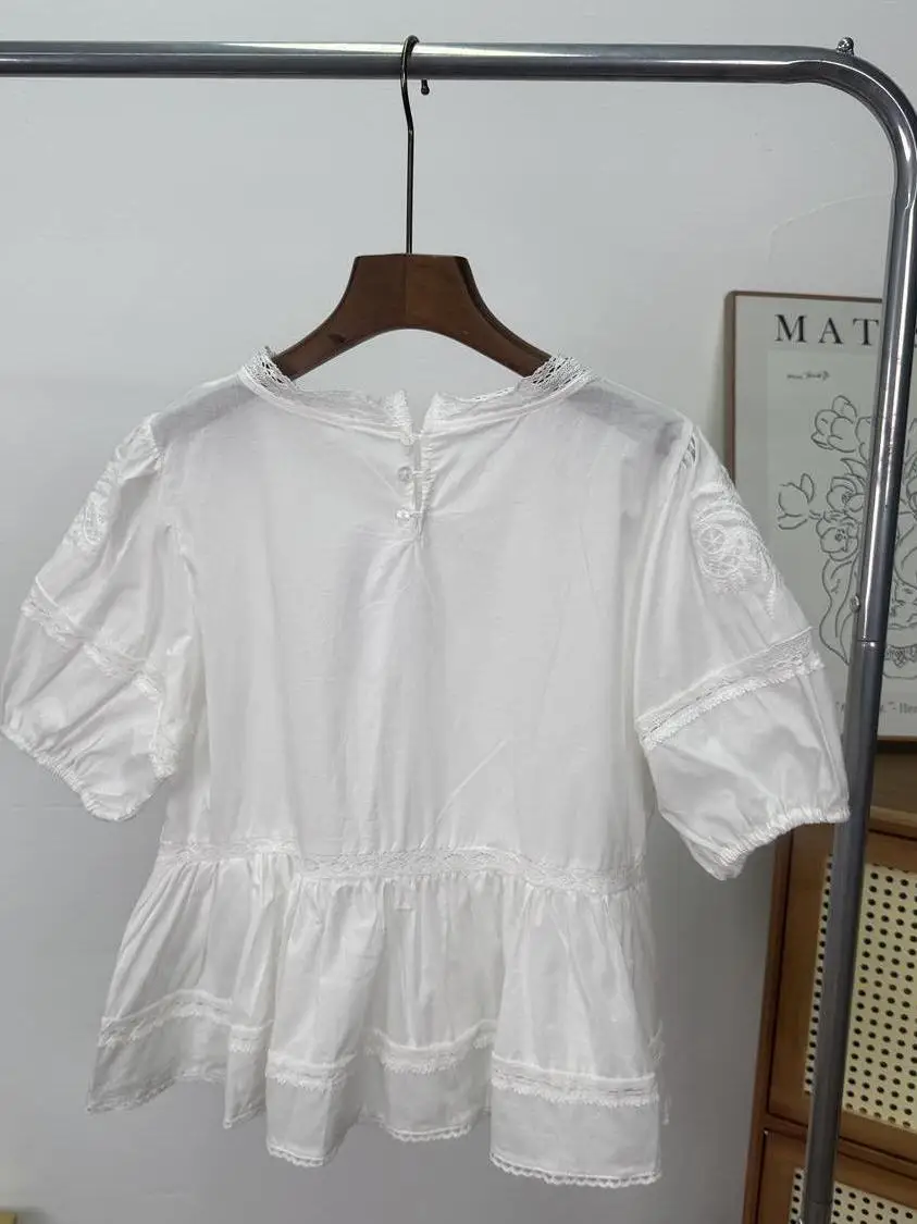 WMXZ Estate Nuovo rotondo Ne Donna Dolce E Piccante Sle Allentato Scava fuori Pizzo Ricamo ort Sve Bianco irt Casual Sle