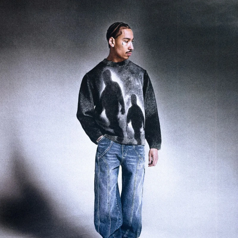 Populaire herfst winter straatontwerp humanoïde patroon print top casual outdoor lange mouwen ronde hals eenvoudige veelzijdige truien