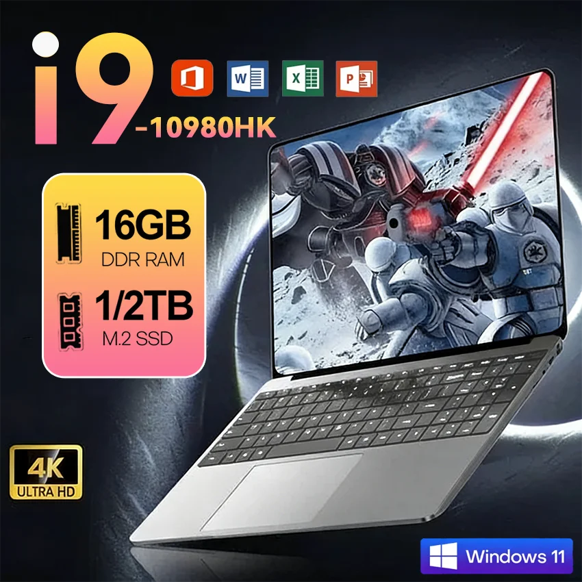 2026 Intel Core I9 10980HK Portable Laptop Computer 16GB DDR4 1TB 2TB SSD 14.1' Notebook Windows 11 4K Office Gaming PC