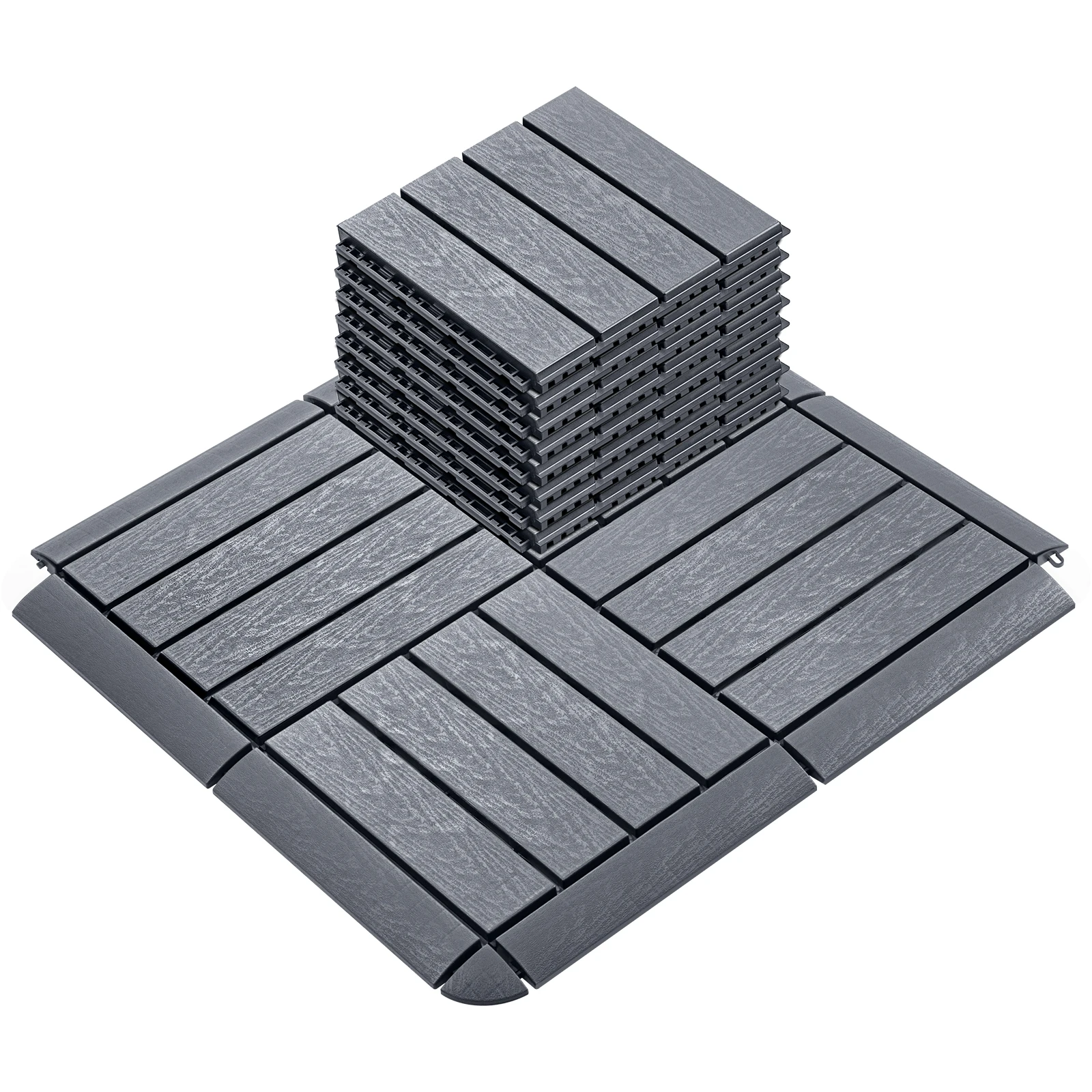 12 Pack Interlocking Deck Tiles with 14 Transition Edge Kits 11.8