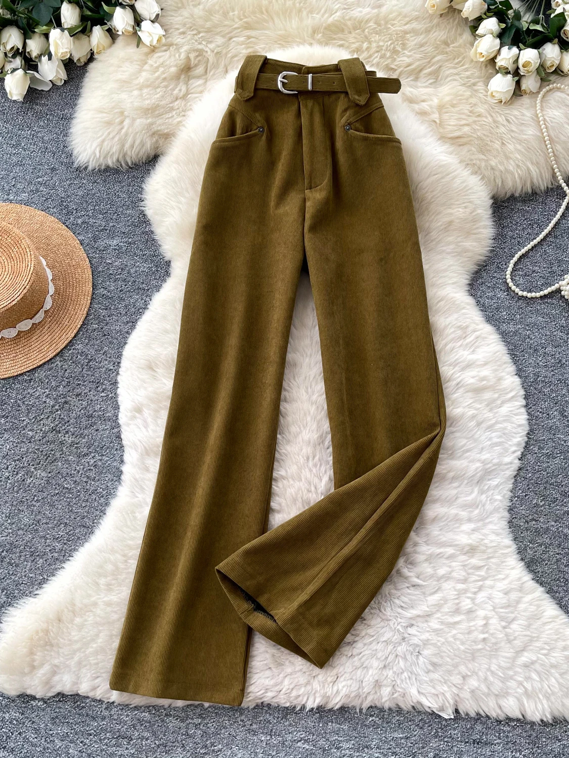 High Waist Wide Leg Pants Women's Loose Casual Comfortable Autumn Commute Style Trousers Polyester Fiber Ladies Fashion
