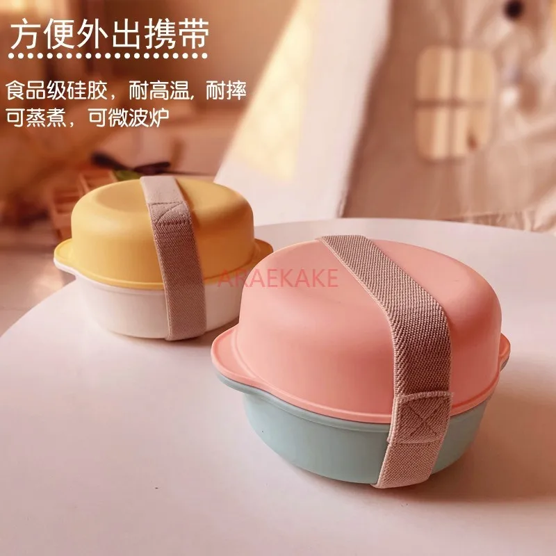 2pcs Food grade silicone baby anti fall complementary food with two ear bowls, soup bowls, portable for outdoor use