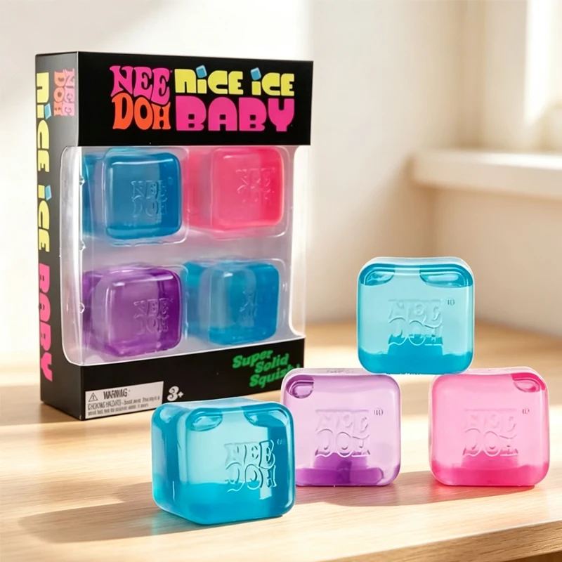 2026new/ Needoh Nice Ice Baby Fidget Cube 4 Pack Super Solid Squish Sensory Toys Non-toxic Squeeze Toys for ADHD and Autism Gift