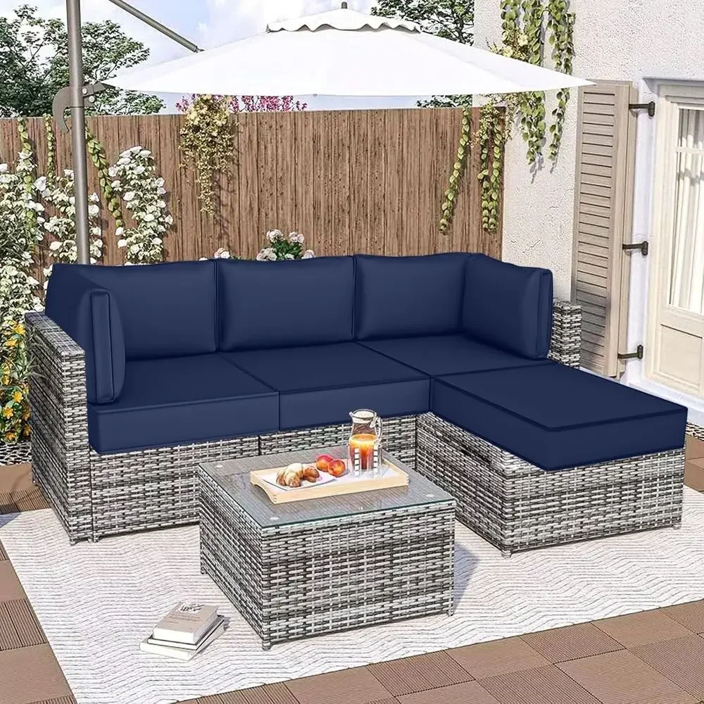 9-Piece Water-Resistant Outdoor Sectional Replacement Cushions Set for Patio Furniture (Navy Blue)
