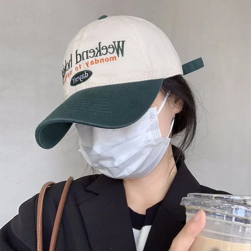 Retro color matching new hat summer letter embroidery soft top cap women's summer casual baseball cap shows small face