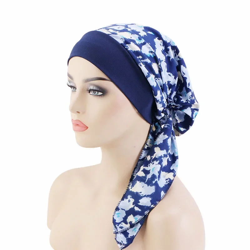 Pre-Tied Women Chemo Inner CapTurban Muslim Hijabs Printed Headscarf Hair Loss Caps Cover Beanies Cancer Femme Hat Headwear Wrap
