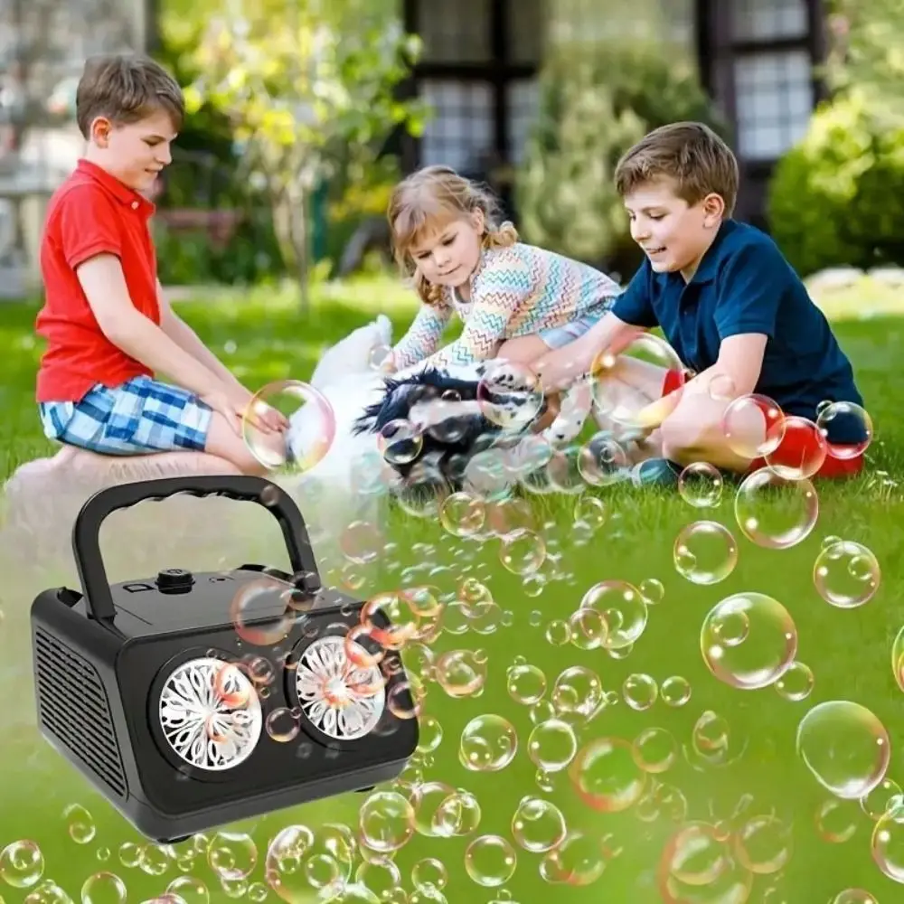 Máquina de bolhas totalmente automática com 2 ventiladores, 26 furos, soprador de bolhas elétrico, brinquedos, multi furos, portátil
