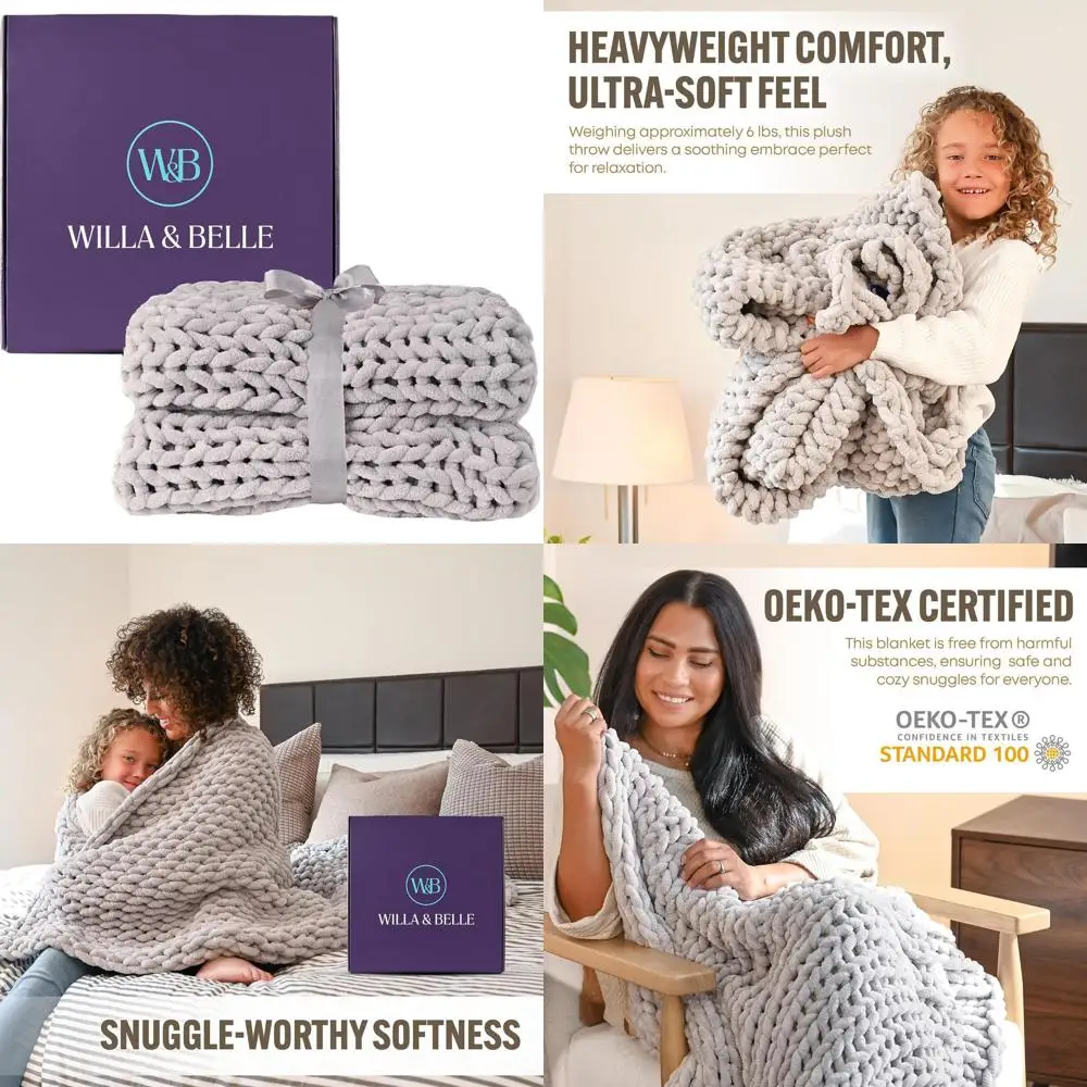 

Luxurious Handwoven Chunky Knit Throw Blanket, Soft and Cozy for Couch or Bed, 50x60