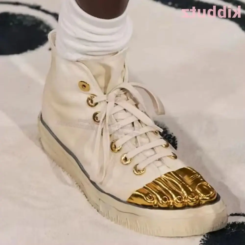 

Холщовые туфли с пятью пальцами, золотистая латунь, на шнуровке, с круглым носком, увеличивающая рост, модная сексуальная новинка, лаконичная роскошная женская обувь, новейшая