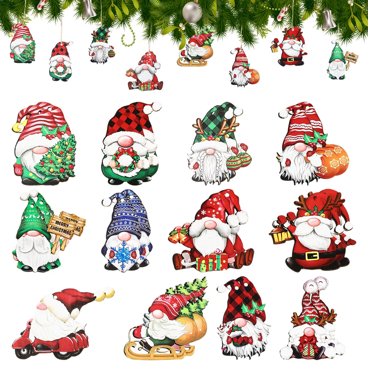 

24pcs Christmas Gnome Wooden Pendant Xmas Tree Hanging Ornament 2025 Navidad Christmas Decoration for Home 2026 New Year Gift