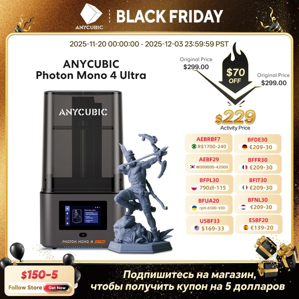 ANYCUBIC Photon Mono 4 Ultra LCD 3D Printer 7" 10K High Precision UV Resin 3D Printing 2.2L Build Volume Size 236mm*231mm*430mm
