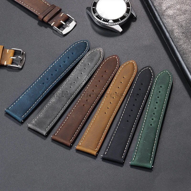 Stitching Cowhide Strap 14/16/18/20/22/24mm for Huawei Watch GT4/GT3 46mm Bracelets for Seiko Vintage Leather Butterfly Buckles