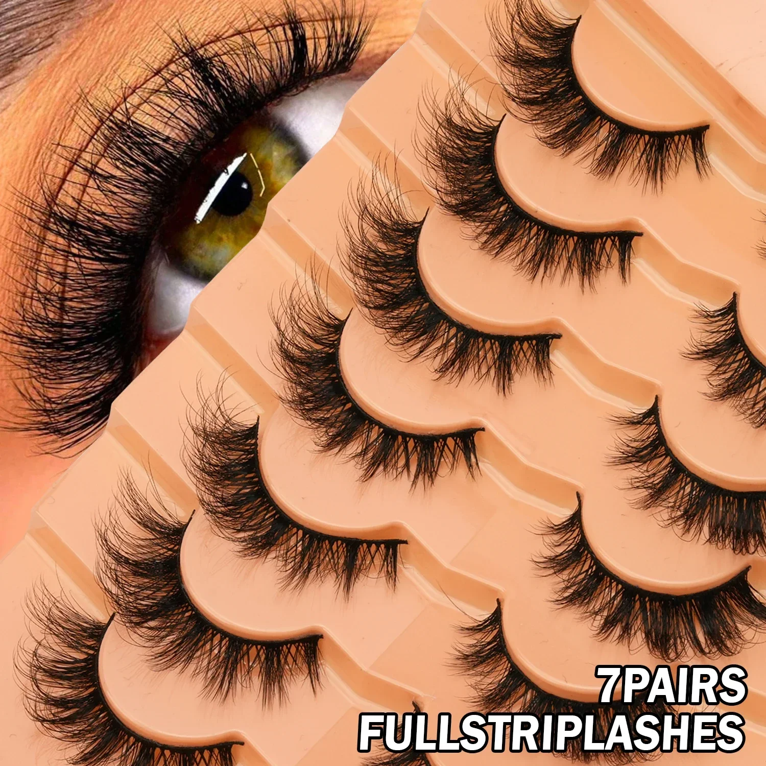 3D Faux Mink Strip Lashes 7 Pairs Fluffy Wispy Dramatic Volume Reusable Handmade Fake Eyelashes For Eye Makeup
