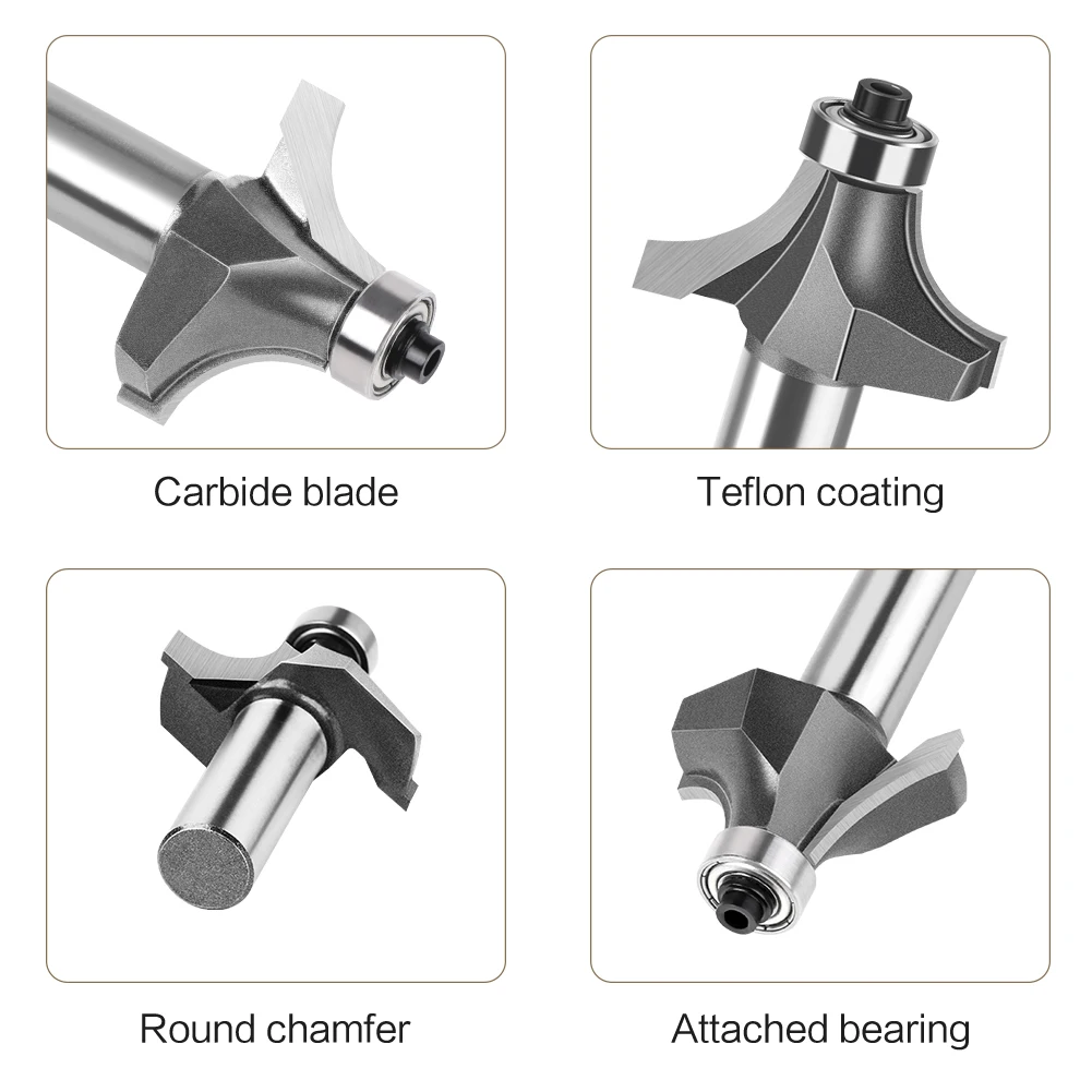 1pc 1/4" 1/2" Shank Woodworking Round Router Bit Woodworking Milling Cutter Slotting Tool Trimming Machine Router Bit