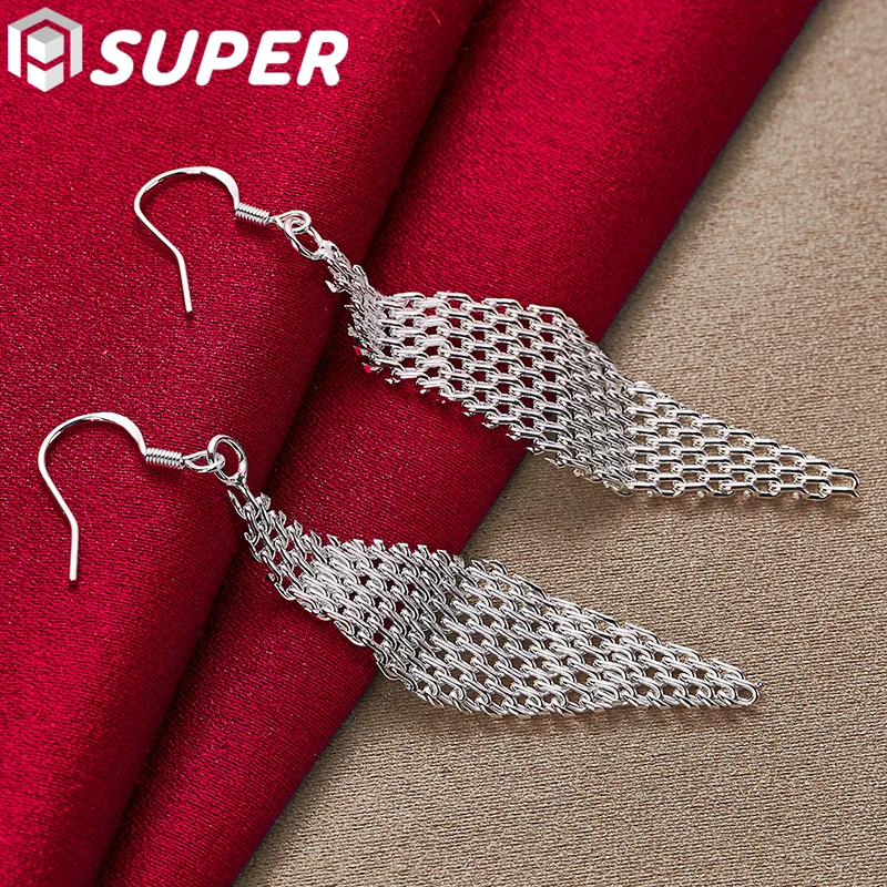 

925 Sterling Silver Intertwined Network Drop Earrings For Women Wedding Engagement Party Jewelry