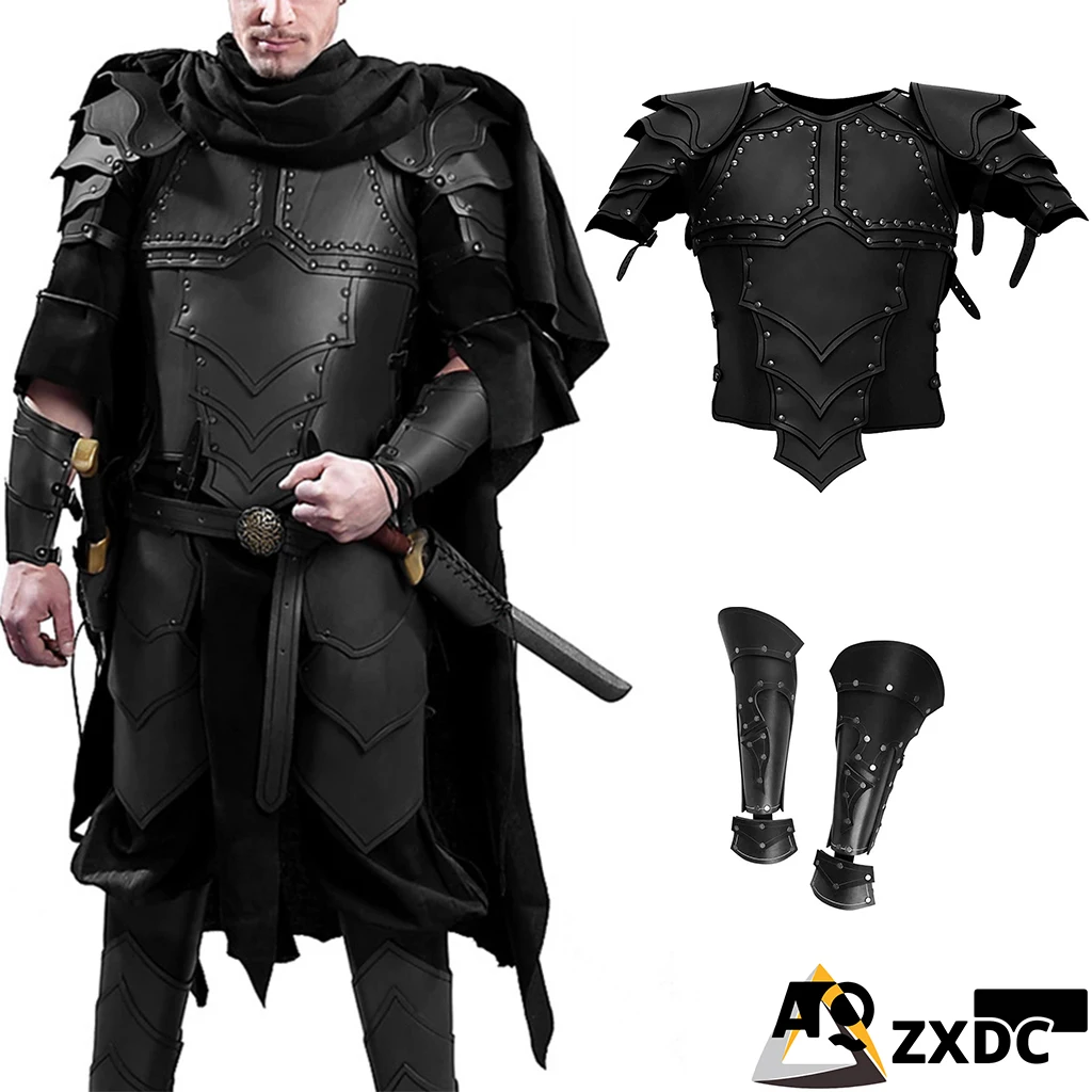 Medieval Leather Shoulder Pads Armor and Bracers Wristband Protection Set Rivet Decoration Halloween Cosplay Party Costumes