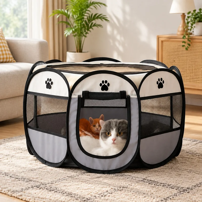 Large Octagon Shaped Foldable Pet Shelter for Outdoor Use, Quick Assembly Puppy and Cat Playpen Fence