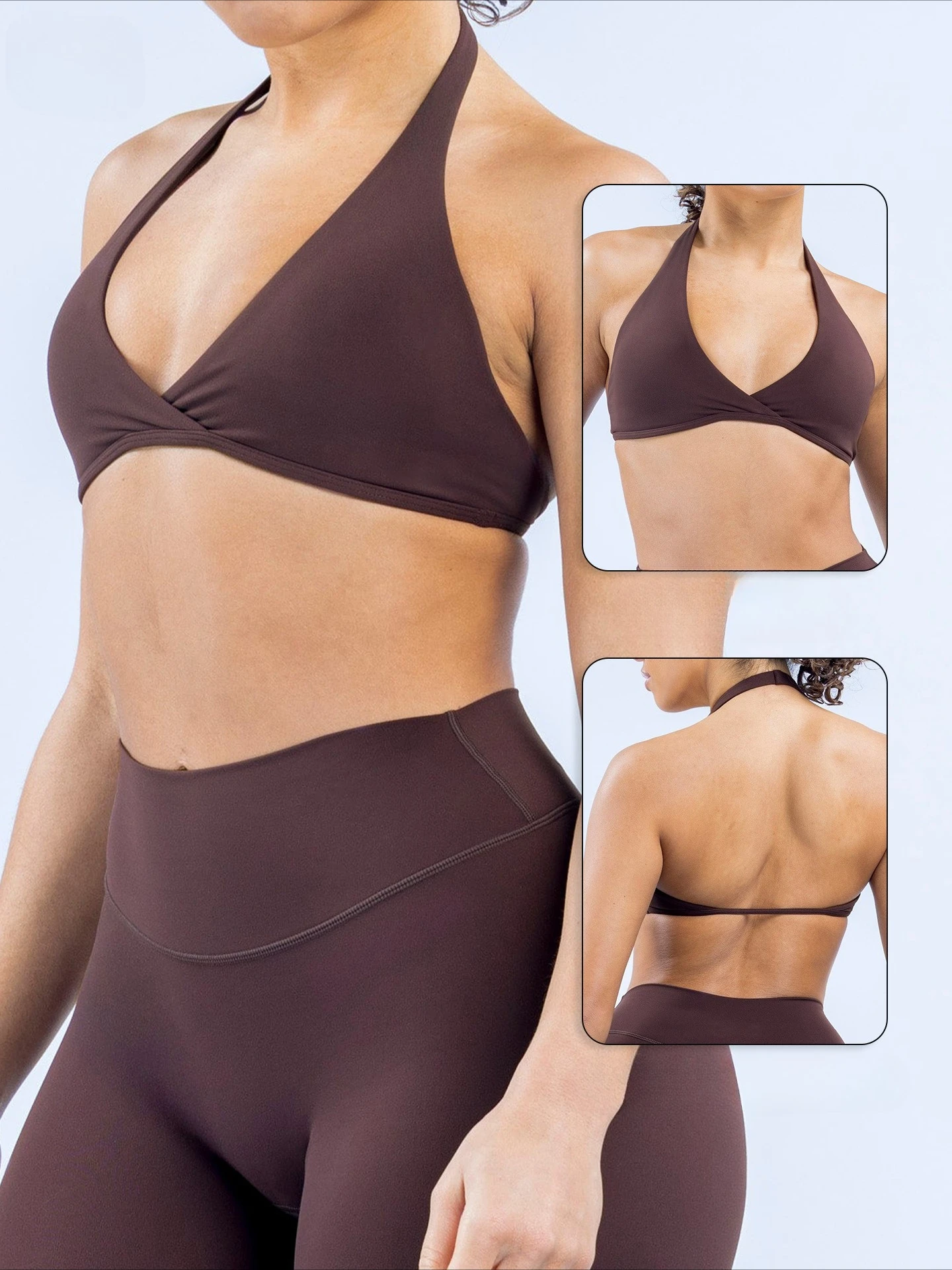 ENYFD Seamless Sports Bra Women's Crew Neck Straight Shoulder Top Lightly Supportive Breathable Yoga and Fitness Activewear