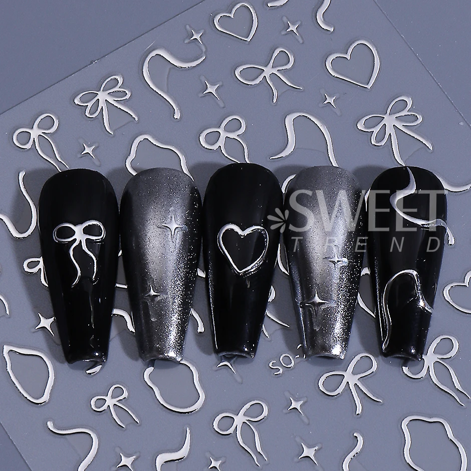 4 pezzi adesivi per unghie bowknot Y2K fiocco amore stella linee irregolari design autoadesivo decalcomanie per unghie forniture per manicure fai da te decorazione