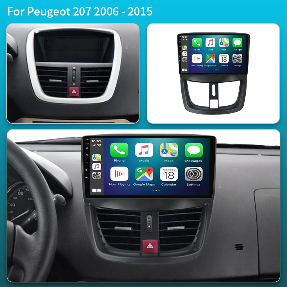 WEISUVE Wireless CarPlay Android 16 Auto Radio for Peugeot 207 207CC 2006 2007 2008 2009 2010 2011 2012- 2015 GPS 2din autoradio