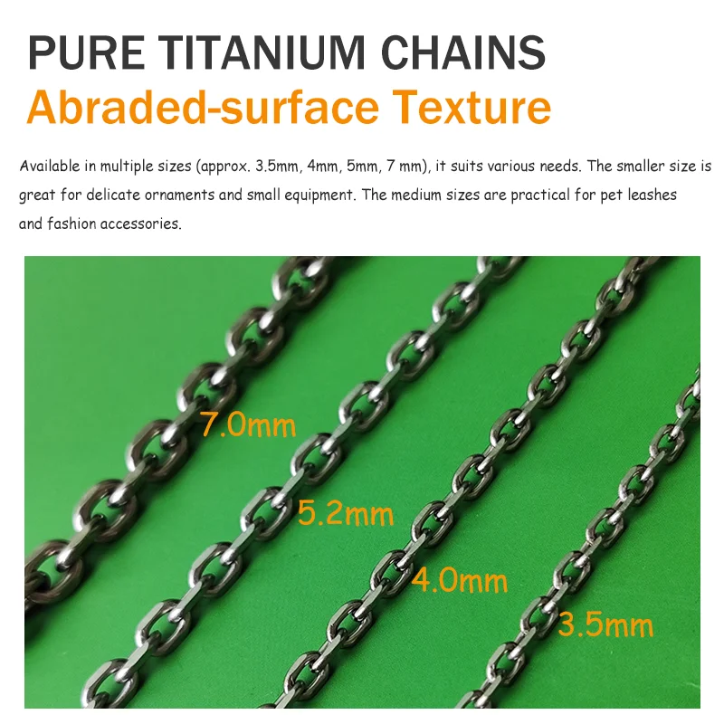 Pure Titanium Angle Oval Chain, 5 Sizes(2.8/3.5/4.0/5.2/7.0mm), Hypoallergenic DIY Jewelry Findings, Lightweight Eco-Friendly