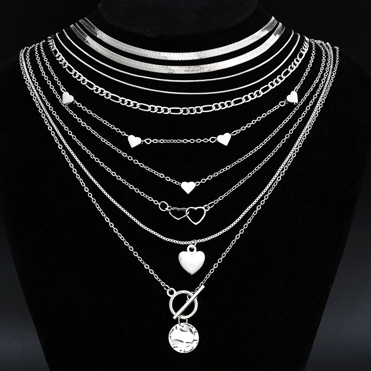 10 قطعة/المجموعة المرأة بسيطة تكويم قلادة القلائد مجموعة موضة الحب القلب متعدد الطبقات القلائد الإناث مجوهرات الحفلات هدايا 2025 #1